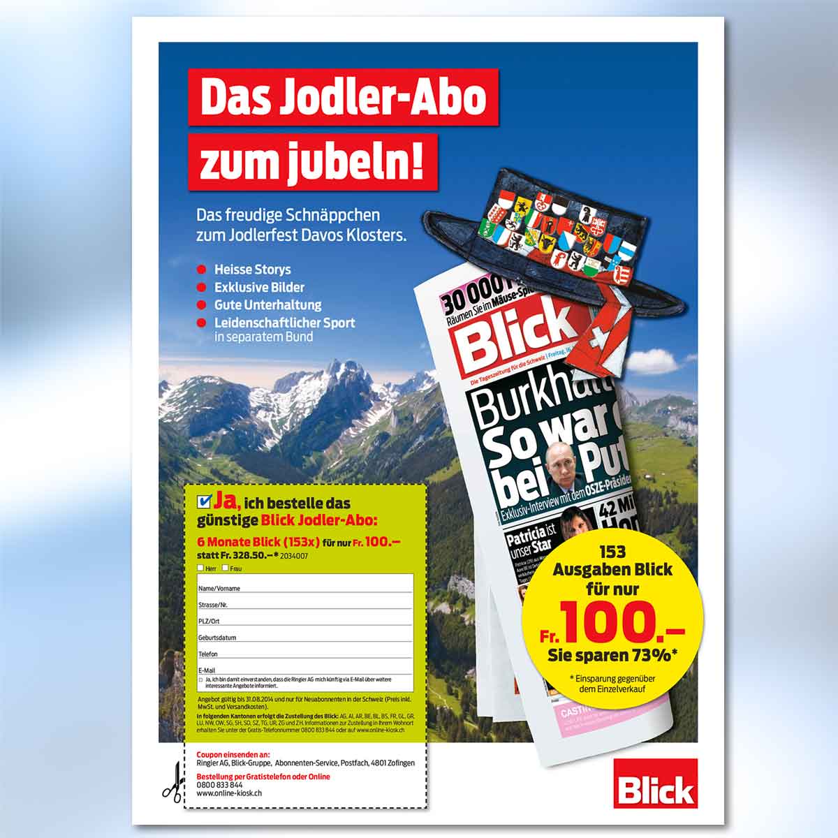 Blick-Aboinserat aus Anlass zum Schweizerischen Jodlerfest