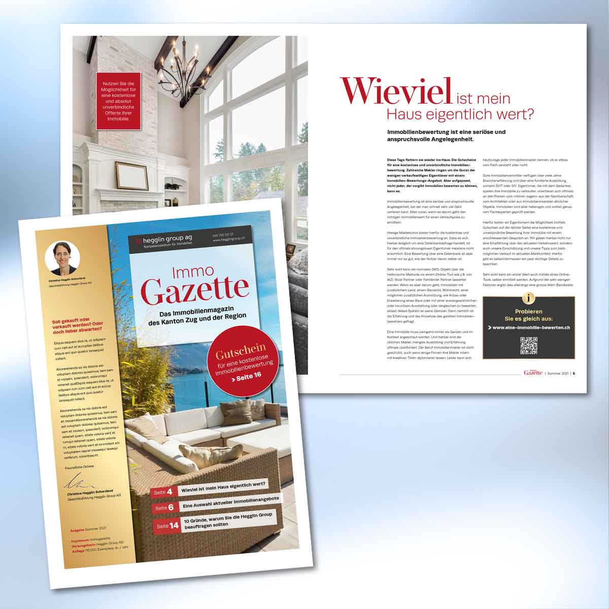 Kunden-Magazin Immo Gazette der Immobilienfirma Hegglin Group aus Zug